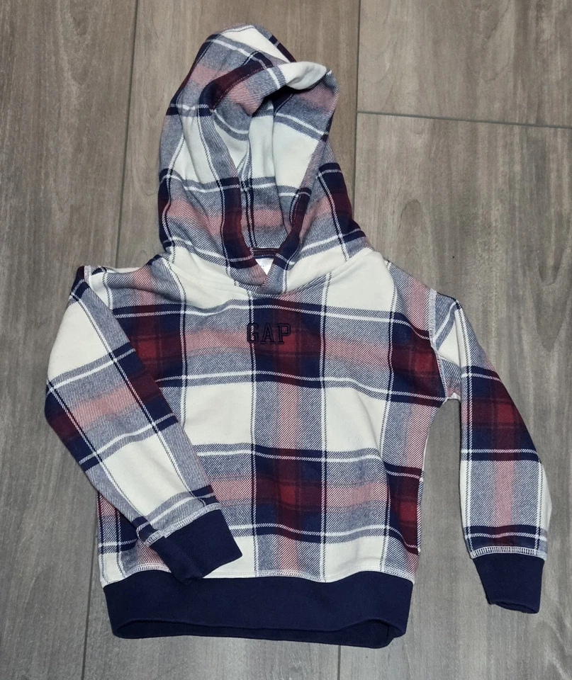 GAP Toddler Boy's Logo Plaid Hoodie - Navy/Burgund/Cream - Size 4T - Image 1 of 1