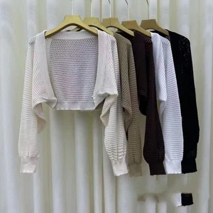 Hollow Knitted Shawl Long Sleeves Knitted Crochet Top Knit Cardigan Women - Picture 1 of 17