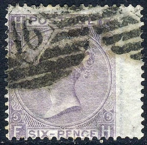GB QV 1865 6d. Placa lila 5 emblemas de marca de agua TI SG 97 (especificación J73[2]) VFU - Imagen 1 de 2