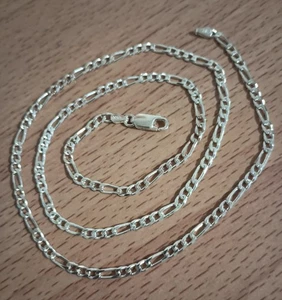 Vintage 925 Italien Italien Sterlingsilber 3,5 mm Figarokette 24 1/4" Halskette - Bild 1 von 4