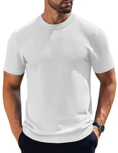 Men's Crewneck Shirts Short Sleeve Knit Tshirts Classic Dress Tee Shirts Casu... - Picture 1 of 9