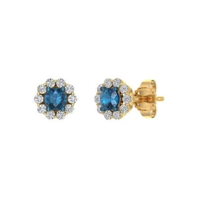 Aretes con racimo de diamantes naturales azules y blancos de 1/3 quilate para mujer en 1... Foto 1 de 4