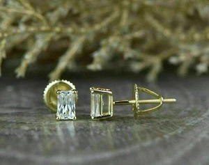 2,00 ct Smaragd simulierter Diamant-Verlobungs-Ohrstecker 14 Karat Gelbgold... - Bild 1 von 3