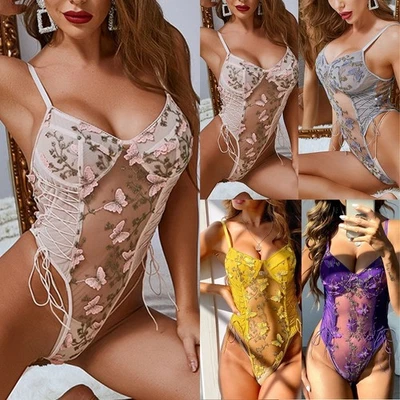 Transparenter Damen Teddy Body zum Schnüren Dessous Nachtwäsche für einen sin - Bild 1 von 4