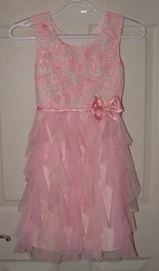 Girls Sz 8 Embroidered Pink Sleeveless Tiered Frilly Church Dress JONA MICHELLE - Picture 1 of 6