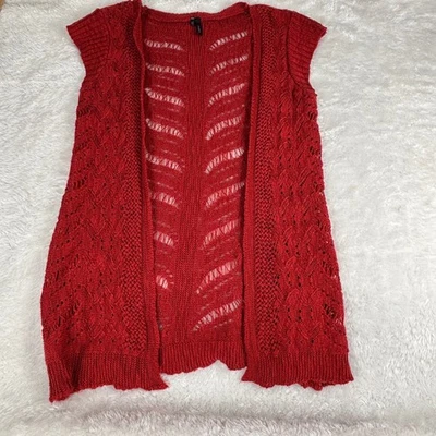 Cárdigan Rojo Maurices Boho Cottagecore Vacaciones Frente Abierto Crochet Sin Mangas M Foto 1 de 4