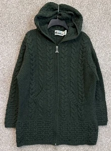 Aran Crafts Damen große grüne Merinowolle Zopfmuster Reißverschluss Kapuze Cardigan Pullover - Bild 1 von 14