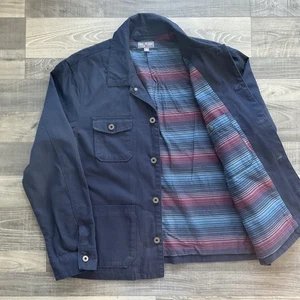 LL Bean Signature Chore Jacket Men’s LARGE Slim Navy Blue Flannel Lined 304056 - Picture 1 of 10
