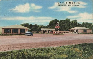 SPRINGER NM AUTO AT OASIS MOTEL 1956 VINTAGE LINEN ROADSIDE POSTCARD 100725 U - Picture 1 of 2