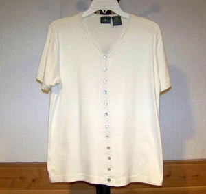 WOMENS VINTAGE (90's) WHITE SHORT SLEEVE TOP by HUNT CLUB (SIZE PETITE LARGE) - Bild 1 von 4