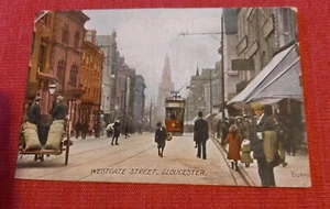 Eine Postkarte einer Straßenbahn in der Westgate Street, Gloucester - Bild 1 von 2