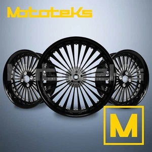 21X3.25 18X7 SS2 FORGED MAG WHEEL BLACK SET FOR HARLEY & DNA TRIKE 3PCS - Picture 1 of 5
