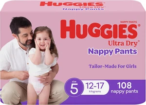 Ultra Dry Nappy Pants Girls Size 5 (12-17Kg) 108 Count (2 X 54 Pack) - Packaging - Picture 1 of 10