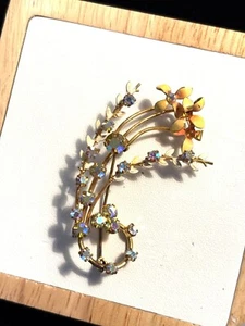 signed AUSTRIA Vintage Gold-Tone Aurora Borealis Crystal Floral Brooch Pin - Picture 1 of 9