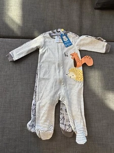 SET of 2 GERBER cotton Onesie sleeper 3 - 6 months hedgehog footed pajamas PJ - Picture 1 of 9
