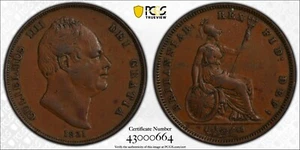 1831 Great Britain Penny 1D PCGS AU50 NO INNITIALS S-3845 - Picture 1 of 3
