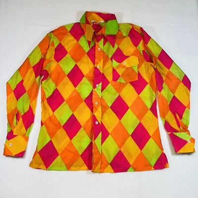 Camisa De Colección Años 70 SKYR Nylon M PSICODÉLICA Rosa Naranja Disco Hippie Groovy Neón Foto 1 de 4