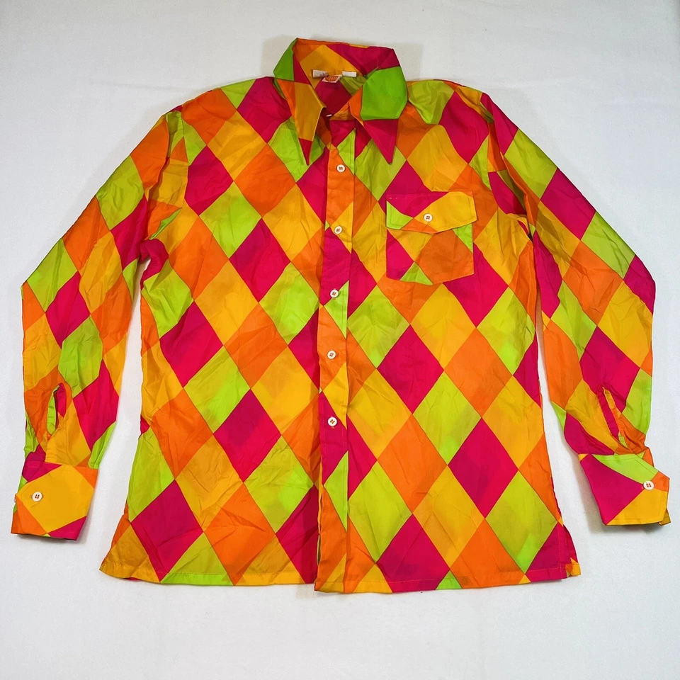 Camisa De Colección Años 70 SKYR Nylon M PSICODÉLICA Rosa Naranja Disco Hippie Groovy Neón Foto 1 de 4