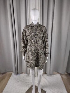 Express Silk Womens 100% Silk Black, Brown Floral Pattern Button Down Dress Sz S - Picture 1 of 13