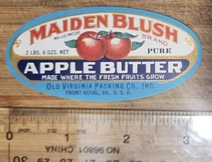 ADVERTISING Bottle JAR label Maiden Blush Apple Butter Front Royal Virginia - Picture 1 of 2