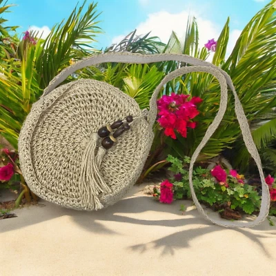 Bolso Bandolera Bolso Crucero Playa Paja Natural Ratán Tejido Círculo Foto 1 de 4