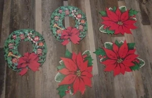 Eureka Die Cut Christmas Decorations (5) Wreath/Poinsettias Vintage  - Picture 1 of 4