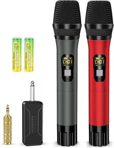 Dual Handheld Wireless Microphone System UHF Metal Dynamic Mics with Rechargeabl - Picture 1 of 7