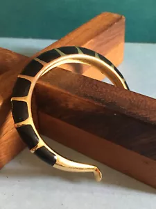 Vintage Gold Torque Bracelet and Black Enamel Signed ORENA PARIS - Picture 1 of 6