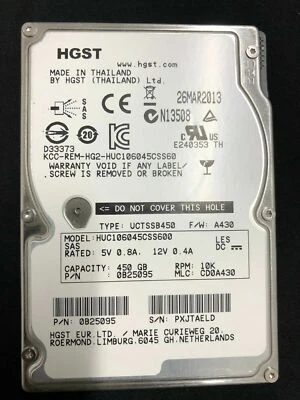 Hitachi Ultrastar HUC106045CSS600 450GB 10k RPM 2.5 inch SAS Hard Drive 0B25095 - Image 1 of 3