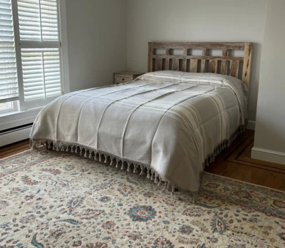 Hand loom Queen Size Cotton Bedspread From Oaxaca Mexico. Size 97” W  X 107” L - Image 1 of 4