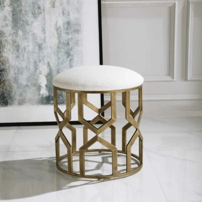 TRELLIS MODERN STYLE IRON ACCENT STOOL CUSHION TOP UTTERMOST 23579 - Image 1 of 4