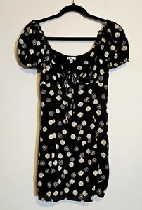 BP. Nordstrom Women's Ditsy Floral Tie Front Mini Dress Black White Daisy XS - Picture 1 of 2