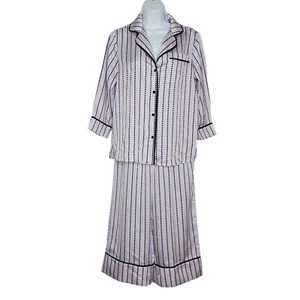 Kate Spade Pajama Set S 3/4 Sleeve Shirt Cropped Pants Hearts Navy Blue Purple - Picture 1 of 6