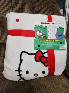 Hello Kitty Christmas Twin Blanket Sherpa Backed White 60x90 - Picture 1 of 8