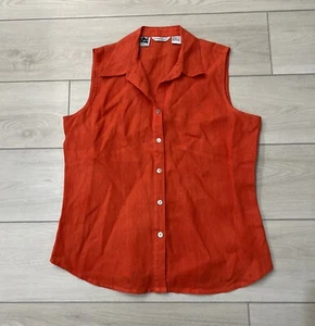 Richard Malcolm Orange Irish Linen Button Sleeveless Shirt Tank Blouse Size L - Picture 1 of 5