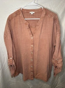 Pure J Jill Cotton Button Up Long Sleeve Oversized Tunic Top Size XL - Picture 1 of 8