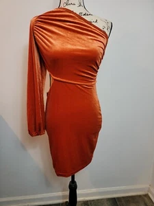 Simplee Juniors Samt seitlicher Ausschnitt Bodycon Kleid verbrannt orange klein - Bild 1 von 14