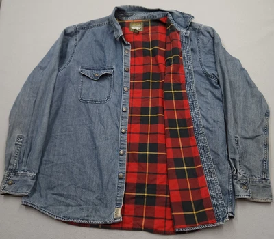 Vintage Eddie Bauer Jacket Mens 2XLT XXLT Tall Denim Flannel Plaid Blanket Lined - Image 1 of 4