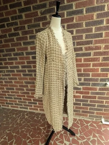 Neu mit Etikett * House of Harlow Tweed goldschimmernder offener Mantel mit Fransen Hahnentritt - Gr. Small - Bild 1 von 9
