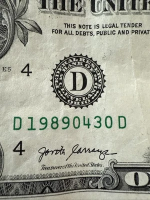 Birthday Anniversary April 30 1989 D19890430D 2017 $1 Dollar Bill Fancy Serial   - Image 1 of 4
