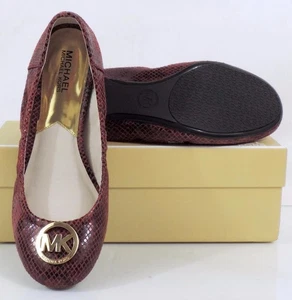 Michael Kors FULTON BALLET Flats MK Logo Leather Red Cinnabar Embossed Size 9.5 - Picture 1 of 8