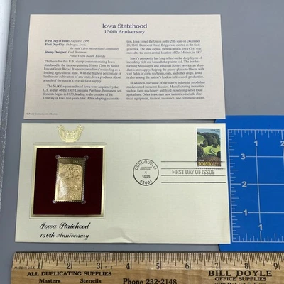 IOWA STATEHOOD 22kt Gold Stamps First Day Issue 32 Cent 150th Anniversary - Image 1 of 4