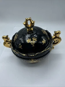 Plato Cubierto Vintage L.F Limoges P.R.C Negro Y Dorado Tureen Francia - Imagen 1 de 24