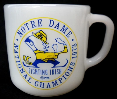 Taza de café de vidrio con leche campeones nacionales irlandeses Notre Dame 1973 de colección años 70 años 70 Foto 1 de 4