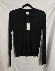 a. Nuevo Día Mujer Talla L Negro Cuello Redondo Manga Larga Acanalado Suéter - Imagen 1 de 4