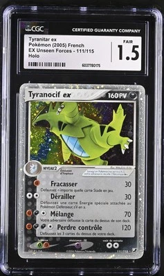 Tarjeta holográfica Pokémon CGC 1.5 Tyranitar ex 2005 EX fuerzas invisibles francesa 111/115 Foto 1 de 2