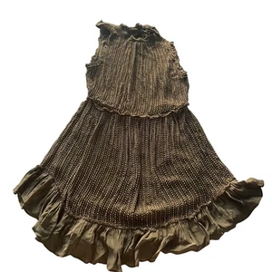 LOVE SAME Kleid Georgette kleiner Perlenstiel grün neu mit Etikett Mini ärmellos goldfarben zum Binden - Bild 1 von 7