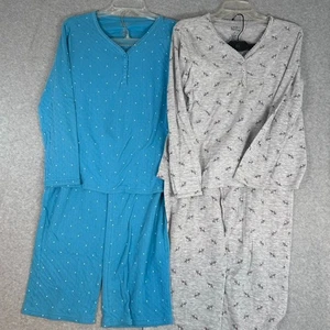 2 Sets Women’s CROFT & BARROW Fleece Pajama’s Size Medium Blue & Gray Cozy - Picture 1 of 8