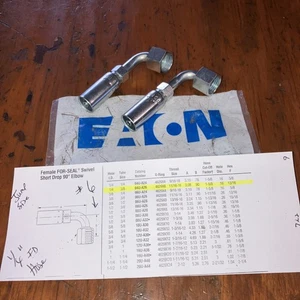 04U-A26 Eaton Hose End, Lot of 2, Free Ship, Jump size, 1/4 Hose, #6 Short 90 - Picture 1 of 5