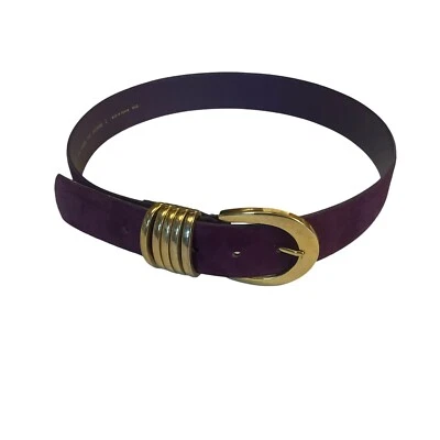 Cinturón de cuero de gamuza de cerdo púrpura vintage para mujer con hebilla dorada hecho en Taiwán talla L Foto 1 de 4